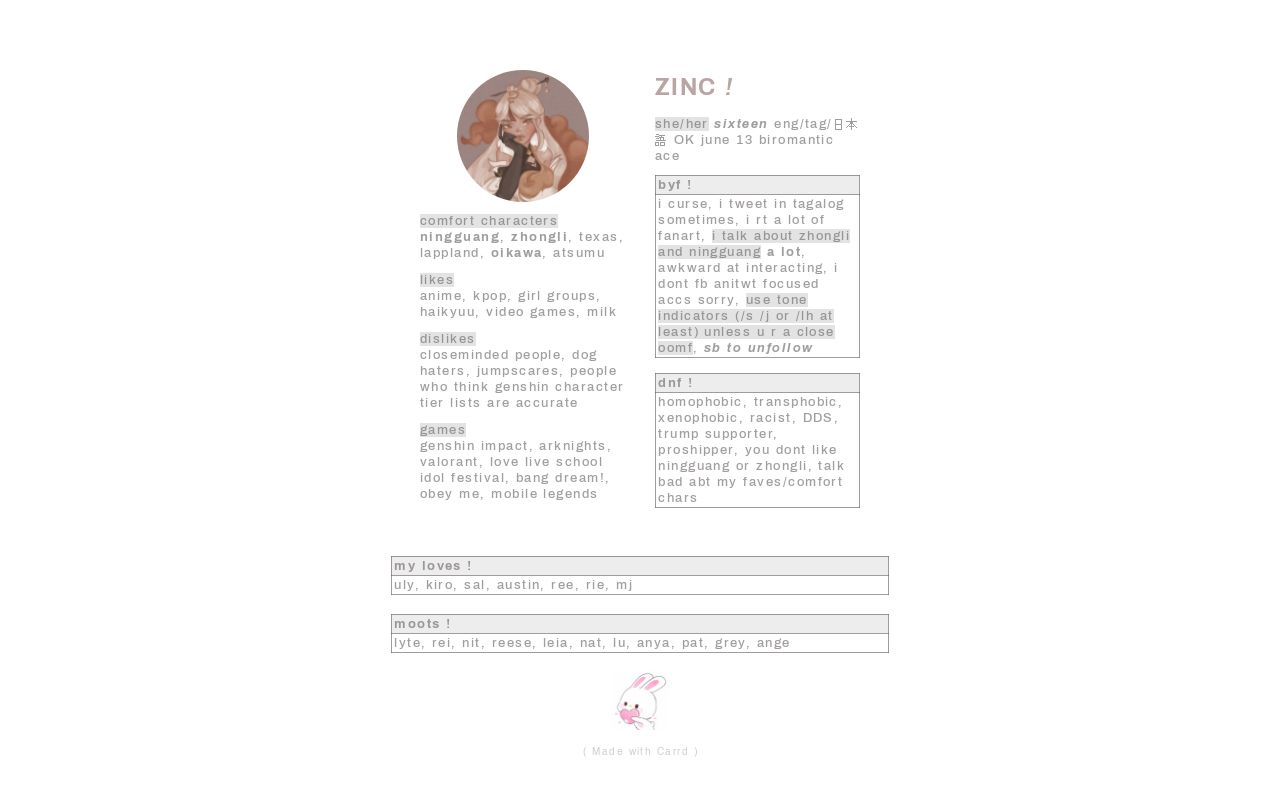 Carrd profile picture for @zinc